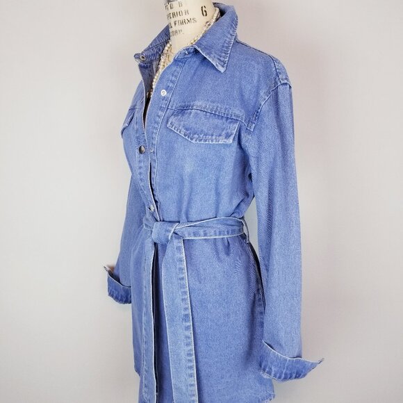 Vintage Inspired Light Denim Snap Front Shirt Dress or Long Jacket Size Large - Picture 5 of 11